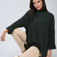 Oversized Jumper in Orange with High Neck and Side Splits