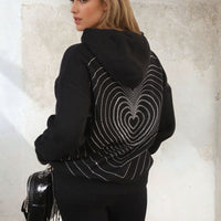 Back Heart Print Knitted Hoodie