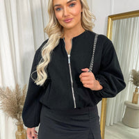 Cropped Bomber Jacket in Wine with Balloon Sleeves