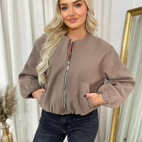 Cropped Bomber Jacket in Wine with Balloon Sleeves