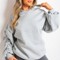 Fall Winter Oversized Ruched Sleeves Hoodie