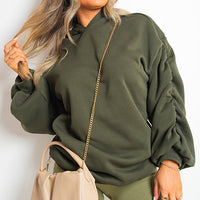 Fall Winter Oversized Ruched Sleeves Hoodie