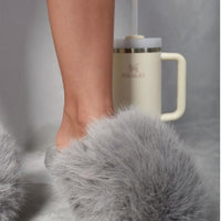 Faux Fur Slippers in Pink with Fluffy Uppers and Open Backs