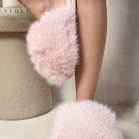 Faux Fur Slippers in Pink with Fluffy Uppers and Open Backs