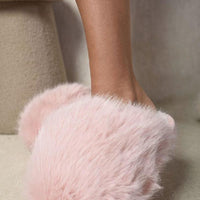 Faux Fur Slippers in Pink with Fluffy Uppers and Open Backs