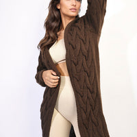 Hooded Cardigan in Fuchsia with Chunky Cable Knit