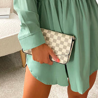 Clutch Bag in Black Check with Detachable Chain Strap