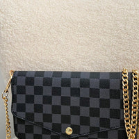 Clutch Bag in Black Check with Detachable Chain Strap