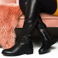 Knee High Boots in Camel with Buckle Detail