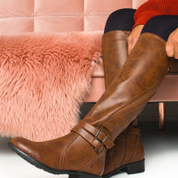 Knee High Boots in Camel with Buckle Detail