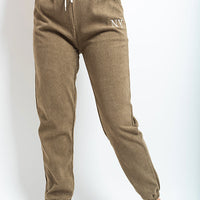 Ribbed Joggers in Khaki with Drawstring Waist and Pockets