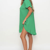 Button Down Oversized Ruffle Short Sleeve Mini Dress