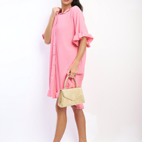 Button Down Oversized Ruffle Short Sleeve Mini Dress