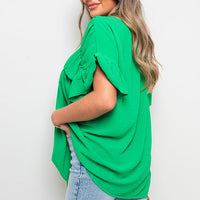 Button Down Pleated Frill Tops