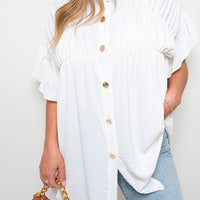 Button Down Pleated Frill Tops