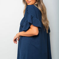 Button Down Pleated Frill Tops