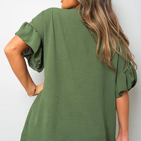 Button Down Pleated Frill Tops
