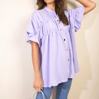 Button Down Pleated Frill Tops