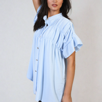 Button Down Pleated Frill Tops