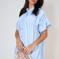 Button Down Pleated Frill Tops