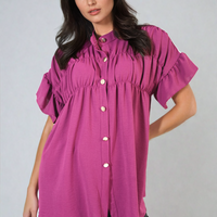 Button Down Pleated Frill Tops