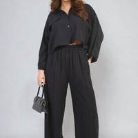 Oversized Long Sleeve Crop Top and Wide Leg Trouser Co-ord Set
