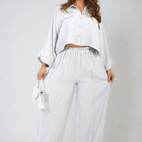 Oversized Long Sleeve Crop Top and Wide Leg Trouser Co-ord Set