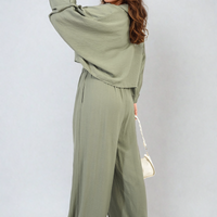 Oversized Long Sleeve Crop Top and Wide Leg Trouser Co-ord Set