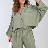 Oversized Long Sleeve Crop Top and Wide Leg Trouser Co-ord Set