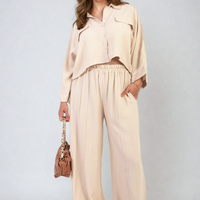 Oversized Long Sleeve Crop Top and Wide Leg Trouser Co-ord Set