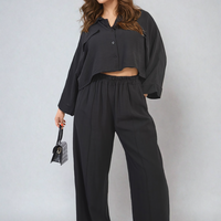 Oversized Long Sleeve Crop Top and Wide Leg Trouser Co-ord Set