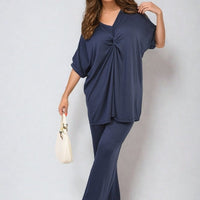 Twist Front Plunge Neckline Top and Trouser Co-ord Set