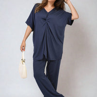 Twist Front Plunge Neckline Top and Trouser Co-ord Set