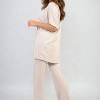 Twist Front Plunge Neckline Top and Trouser Co-ord Set