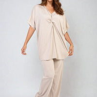 Twist Front Plunge Neckline Top and Trouser Co-ord Set