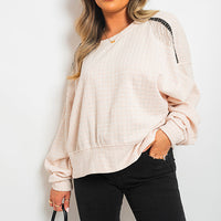 Knitted Jumper in Khaki with Check Pattern and Shoulder Tassels