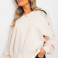Knitted Jumper in Khaki with Check Pattern and Shoulder Tassels
