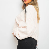 Knitted Jumper in Khaki with Check Pattern and Shoulder Tassels