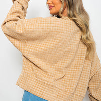 Knitted Jumper in Khaki with Check Pattern and Shoulder Tassels