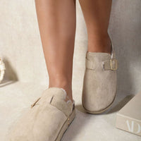 Platform Clogs in Beige with Faux Fur Lining