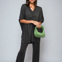 Twist Front Plunge Neckline Top and Trouser Co-ord Set