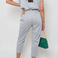 Loungewear Set in Grey with Boxy Top and Cropped Trousers