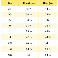 Bandeau bikini size guide chart with chest and hips measurements in inches