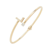 Gold initial L bangle bracelet with crystal accents and small square charm