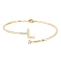 Gold initial L bangle bracelet with crystal-studded L and round stone