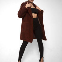 Oversized Teddy Coat with Lapels and Popper Fastening