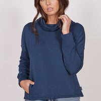 Evelyn Navy Cowl Neck Pullover Top-1