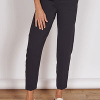 Black high-waist tapered pants, full front view, ankle length