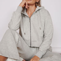 Rosa Light Grey Zip Through Cropped Hoodie-0