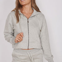 Rosa Light Grey Zip Through Cropped Hoodie-1